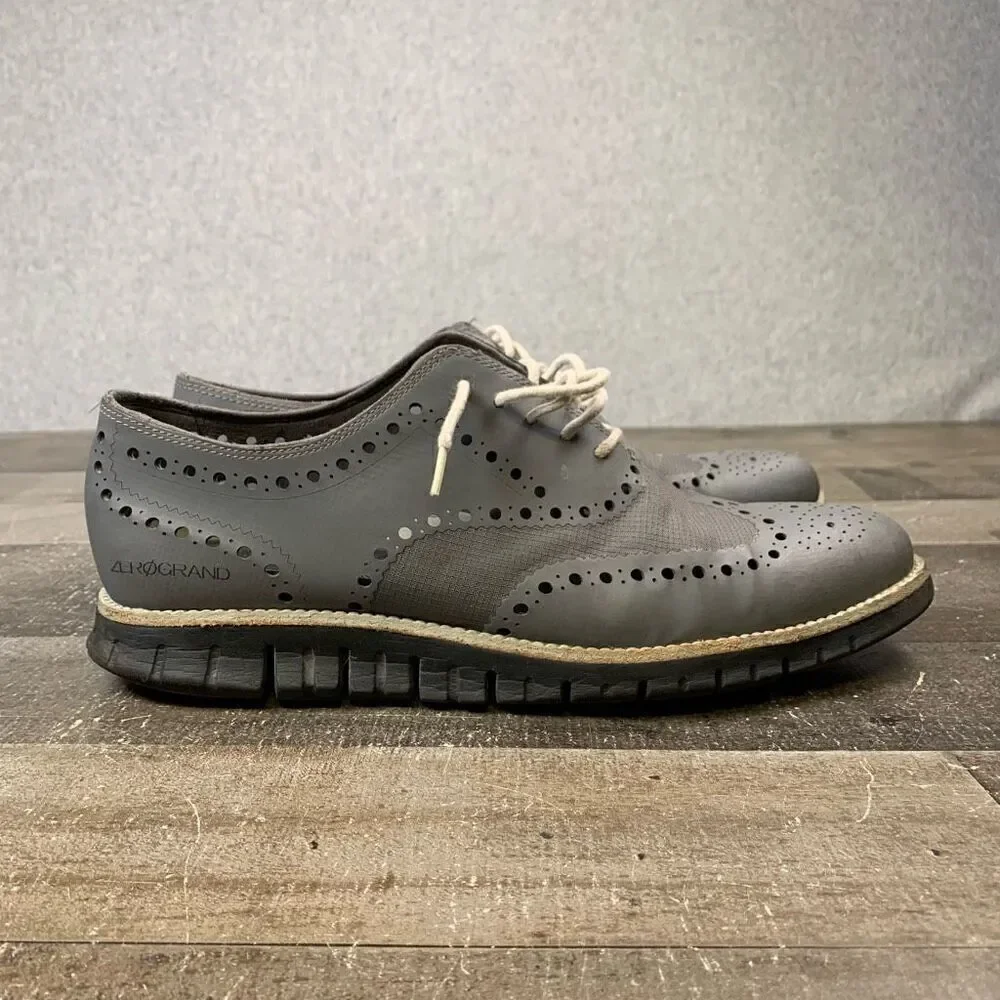 Cole Haan Zerogrand Men’s Size 9.5 Athletic Wingtip Oxford Shoes Grey Leather
